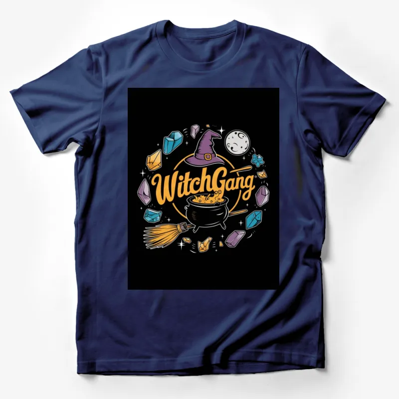 Witch Gang T-Shirt with Crystals, Moon, and Magic Cauldron Design, Perfect for Halloween Male T-Shirt