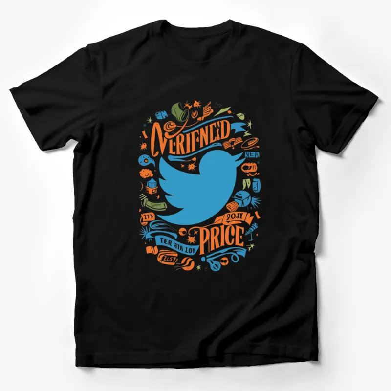 Twitter Inspired Graphic T-Shirt, Social Media Theme, Vintage Style, Illustrative Logo Design Male T-Shirt