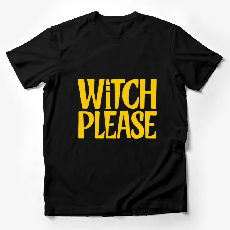 Witch Please Yellow Text Graphic T-Shirt, Halloween Casual Wear, Unisex Fashion Tee Male T-Shirt