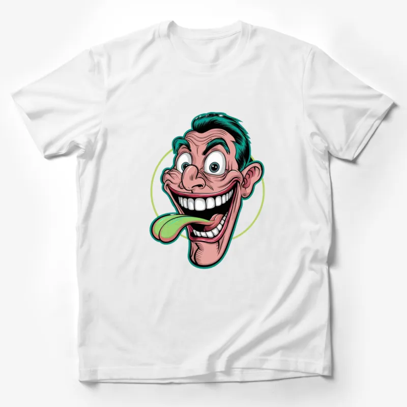 Cartoon Face T-Shirt, Funny Tongue Out Graphic Tee, Vibrant Colors, Unisex Male T-Shirt