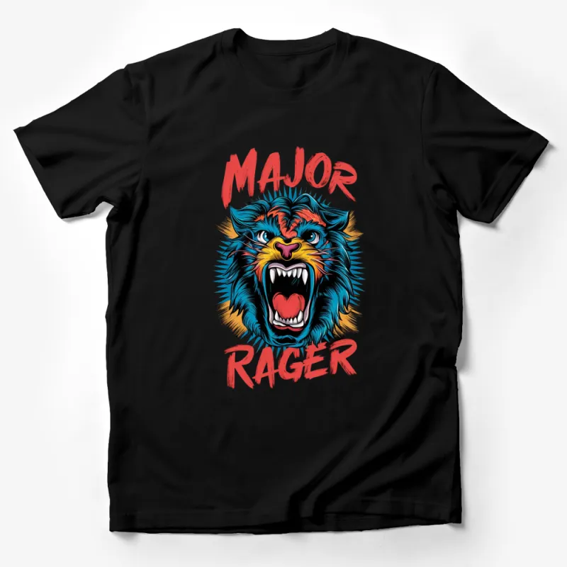 Colorful Tiger Face T-Shirt, Major Rager, Bold Graphic Tee, Unisex Male T-Shirt