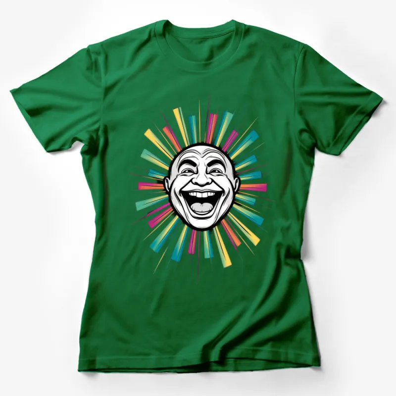 Colorful Rays and Smiling Face Graphic T-Shirt, Unisex Casual Streetwear, Unique Illustration Tee Female T-Shirt