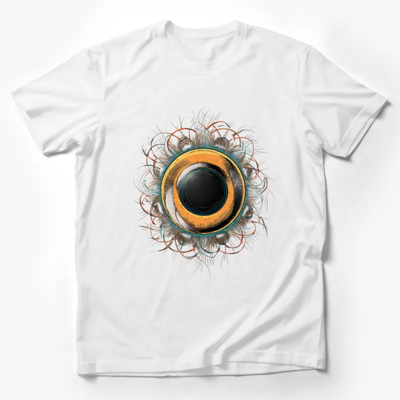 Abstract Art Eye Design T-Shirt, Vibrant Orange and Black Graphic Tee, Unisex Fashion Male T-Shirt