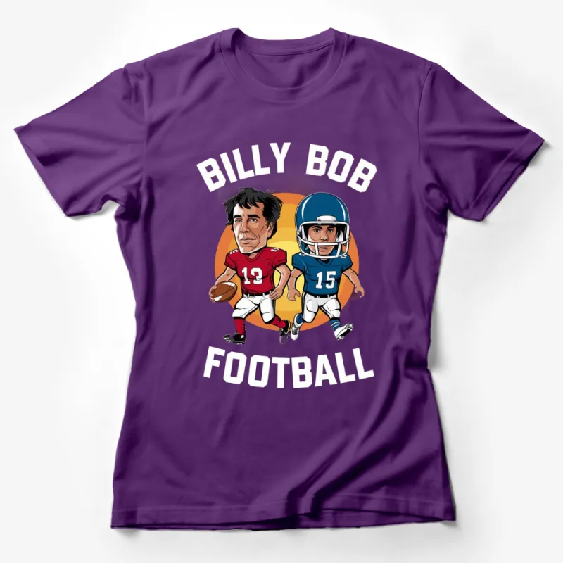 Billy Bob Football T-Shirt, Red and Blue Quarterback Graphic Tee, Sports Fan Apparel, Unique Athletic Wear Female T-Shirt