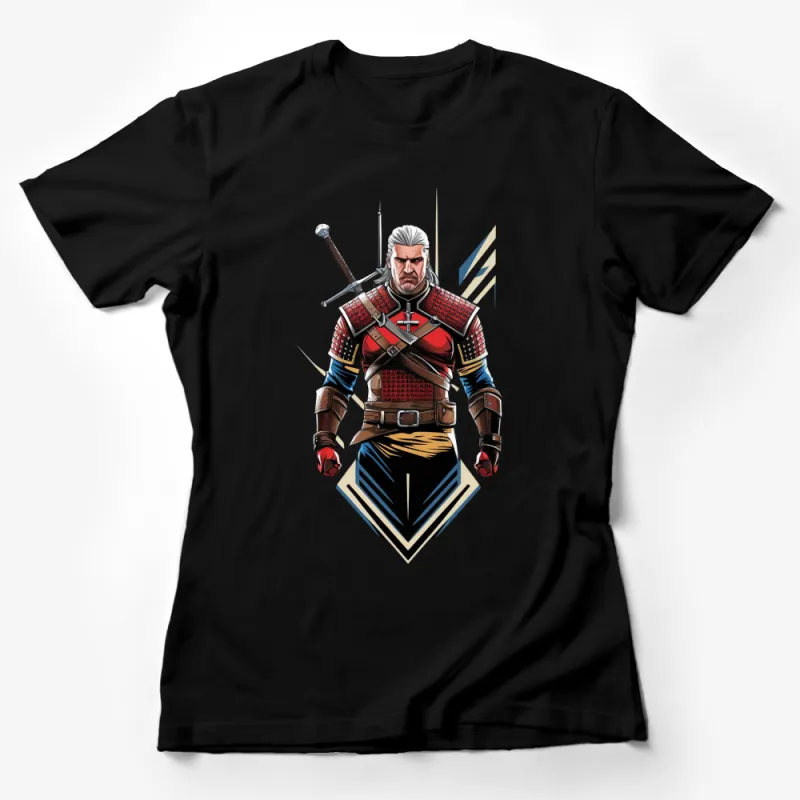 Geralt of Rivia Witcher Graphic T-Shirt, Fantasy Video Game Inspired, Warrior Character Design Tee Female T-Shirt