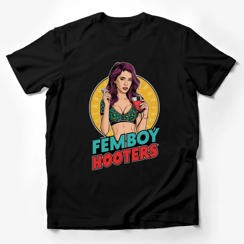 Femboy Hooters T-Shirt, Pop Art Style Graphic Tee, Bold Colorful Unique Shirt Male T-Shirt