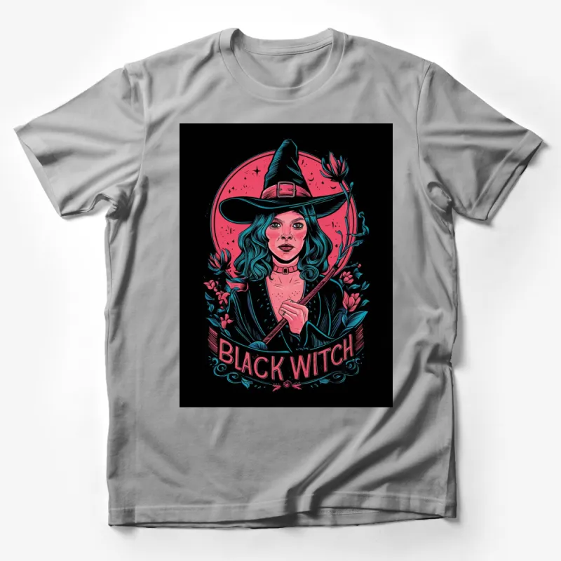 Black Witch T-Shirt, Mystical Witchcraft Graphic Tee, Women's Gothic Style Shirt, Unique Occult Apparel, Gift for Witch Lovers Male T-Shirt