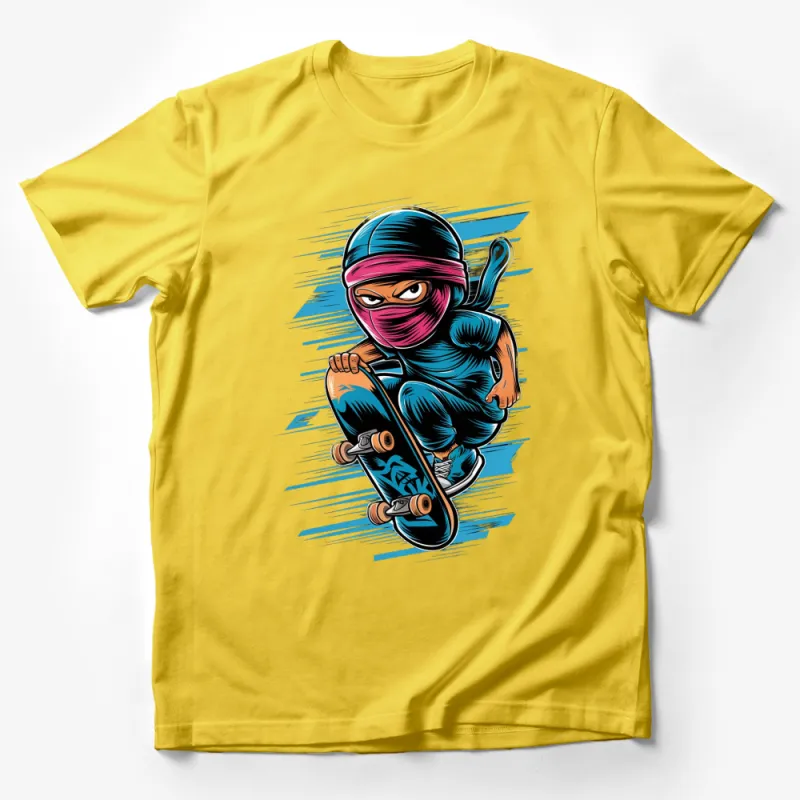 Ninja Skateboarder T-Shirt, Cool Urban Skateboarding Tee, Graphic Streetwear Shirt, Youthful Bold Design Male T-Shirt