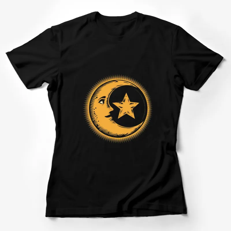 Celestial Moon and Star Gold Print T-Shirt, Unisex Graphic Tee, Unique Astronomy Design Female T-Shirt