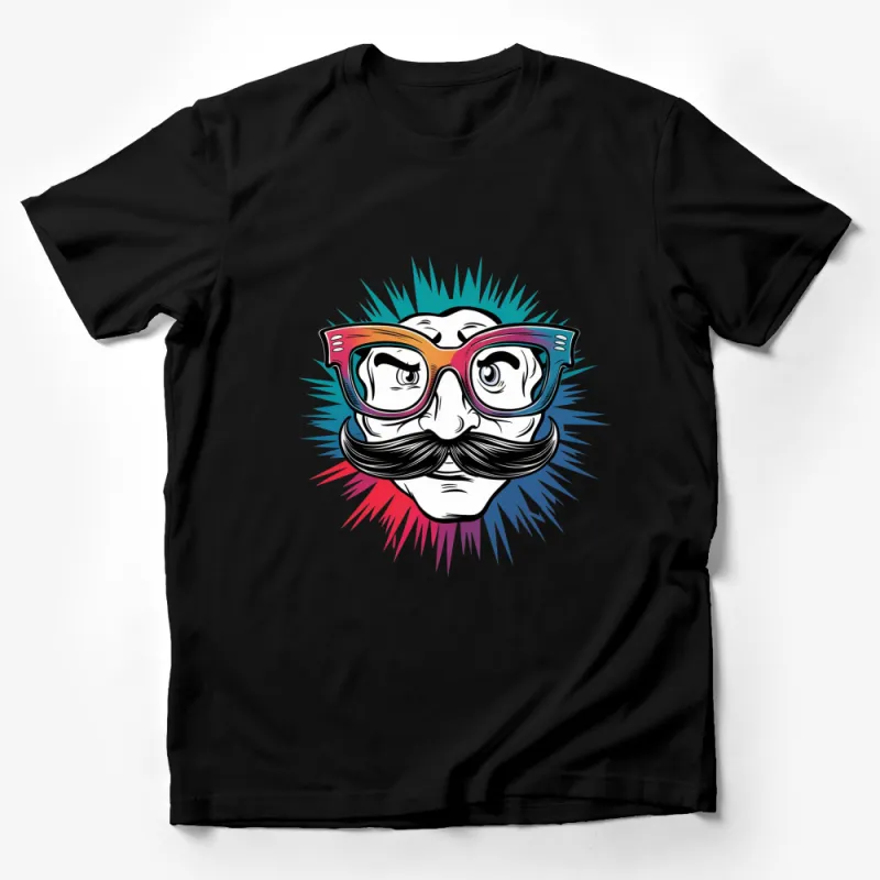 Hipster Mustache and Glasses T-Shirt, Colorful Vintage Style Graphic Tee, Unisex Male T-Shirt