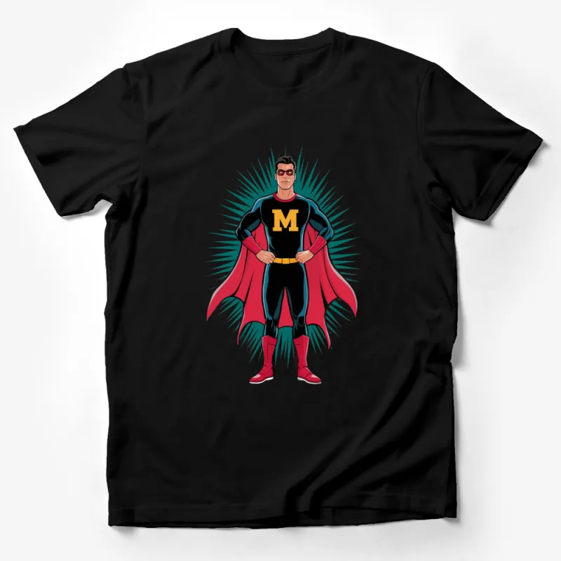 Superhero M T-Shirt, Vintage Comic Style Superhero, Cool Red and Black Hero Shirt, Unique Graphic Tee for Comic Fans Male T-Shirt