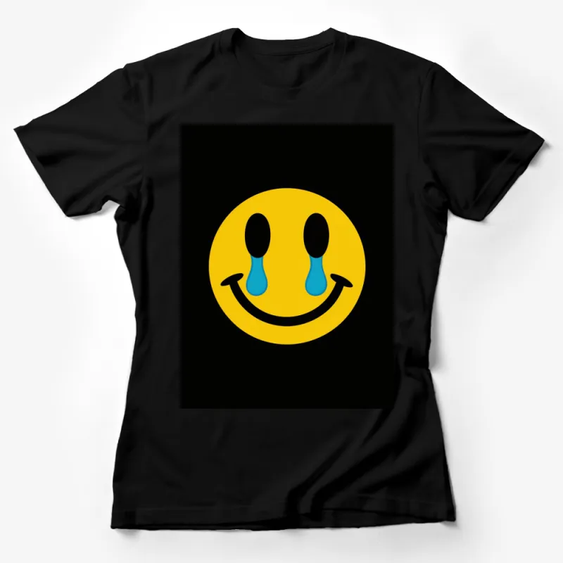 Yellow Happy Face with Blue Tears T-Shirt, Unisex Graphic Tee, Emotional Support Shirt Female T-Shirt