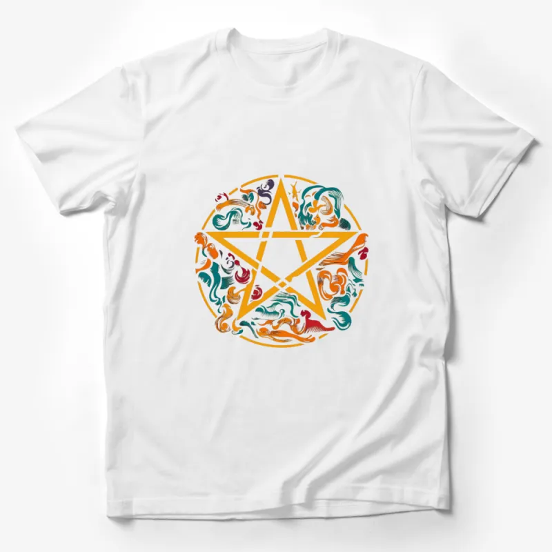 Colorful Pentacle Waves Design T-Shirt, Spiritual Pagan Symbol Tee, Unisex Graphic Shirt, Unique Artistic Apparel Male T-Shirt