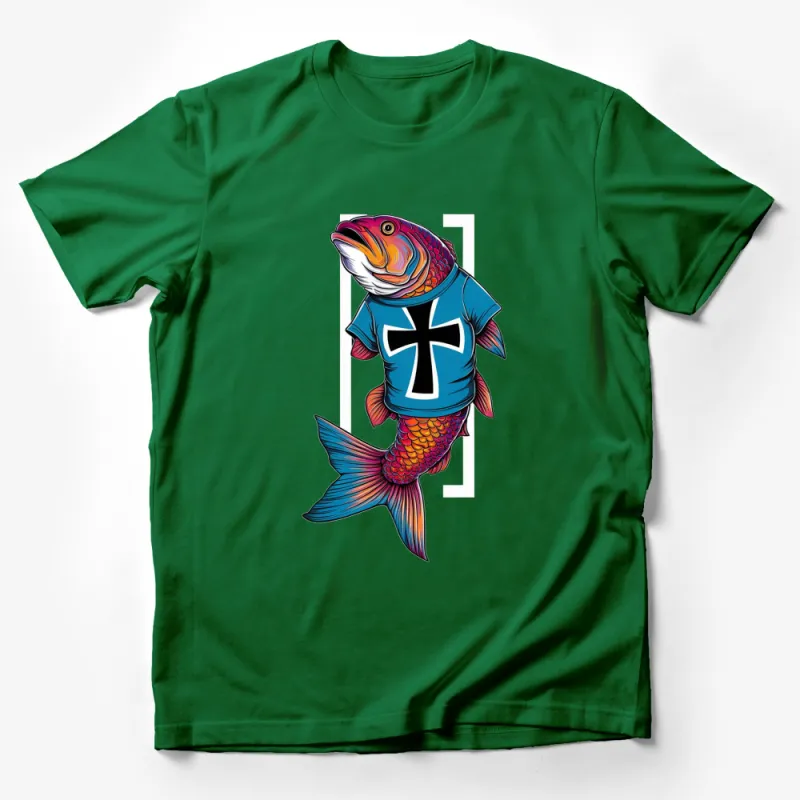 Colorful Fish Graphic T-Shirt, Vibrant Fish Design Tee, Stylish Animal Illustration Shirt Male T-Shirt