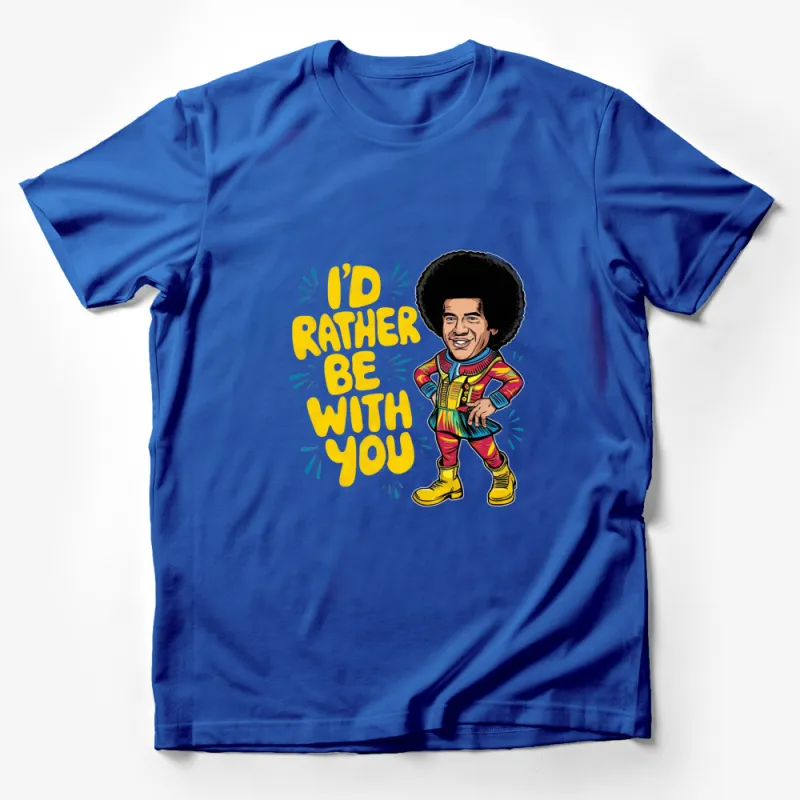 Colorful Retro Cartoon T-Shirt, I'd Rather Be With You Design, Vintage Music Fan Tee Male T-Shirt