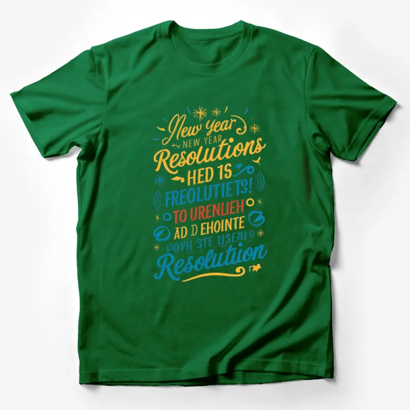 New Year Resolutions Typography T-Shirt, Colorful Lettering, Motivational Quotes Apparel Male T-Shirt