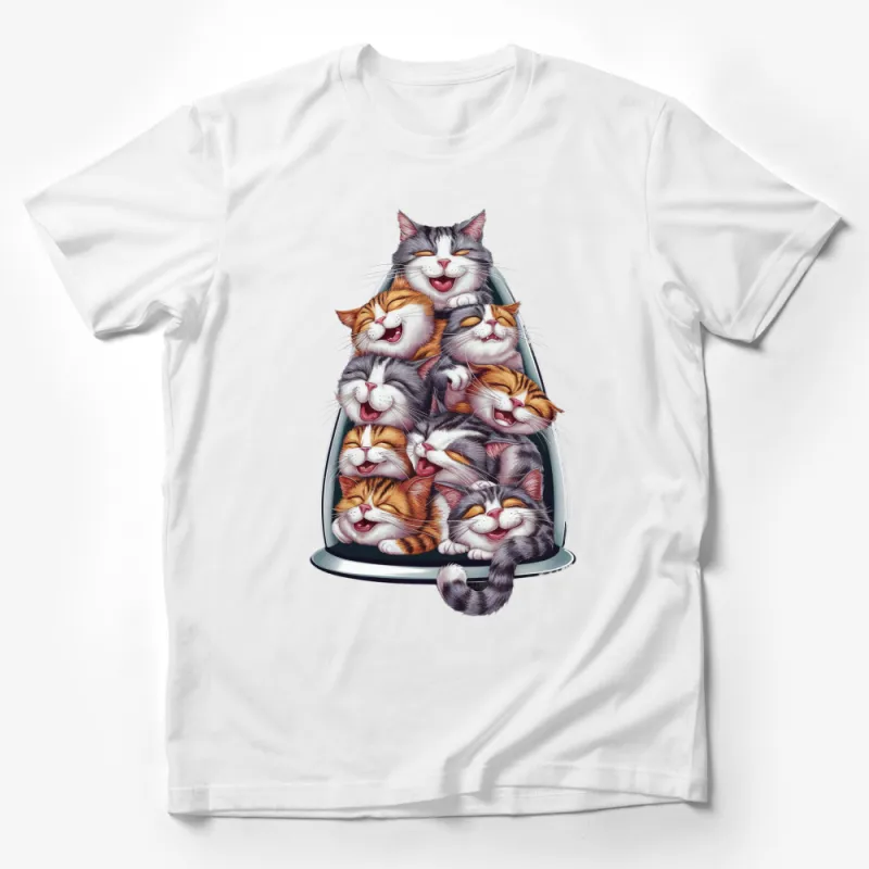 Funny Cat T-Shirt, Cute Laughing Cats Pile, Colorful Kitty Humor Tee, Pet Lover Gift, Unisex Cat Shirt Male T-Shirt