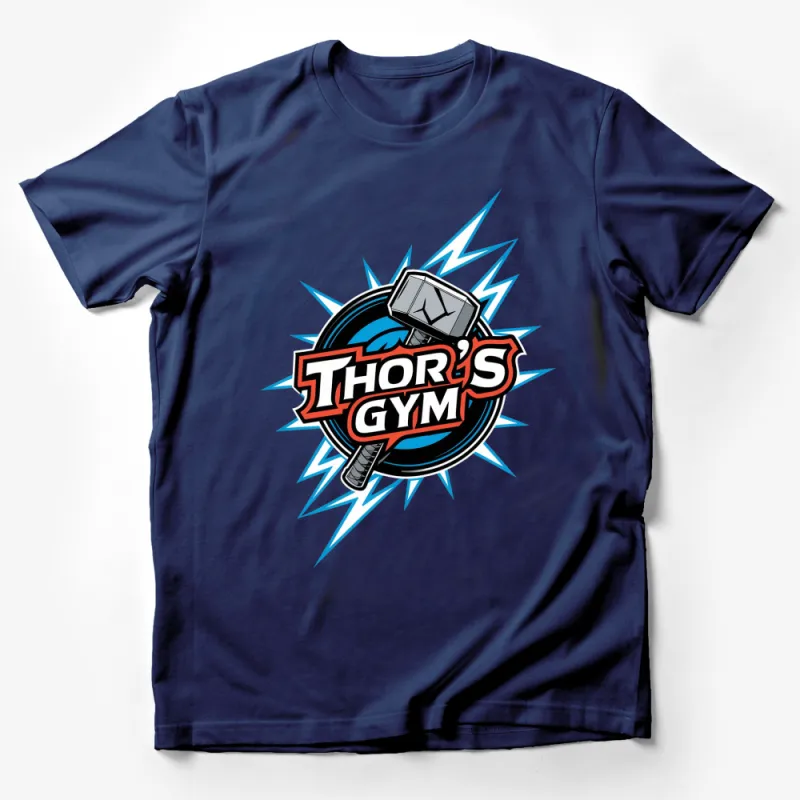 Thor's Gym Logo T-Shirt, Lightning and Hammer Graphic, Fitness Tee, Workout Gear, Superhero Inspired Apparel Male T-Shirt