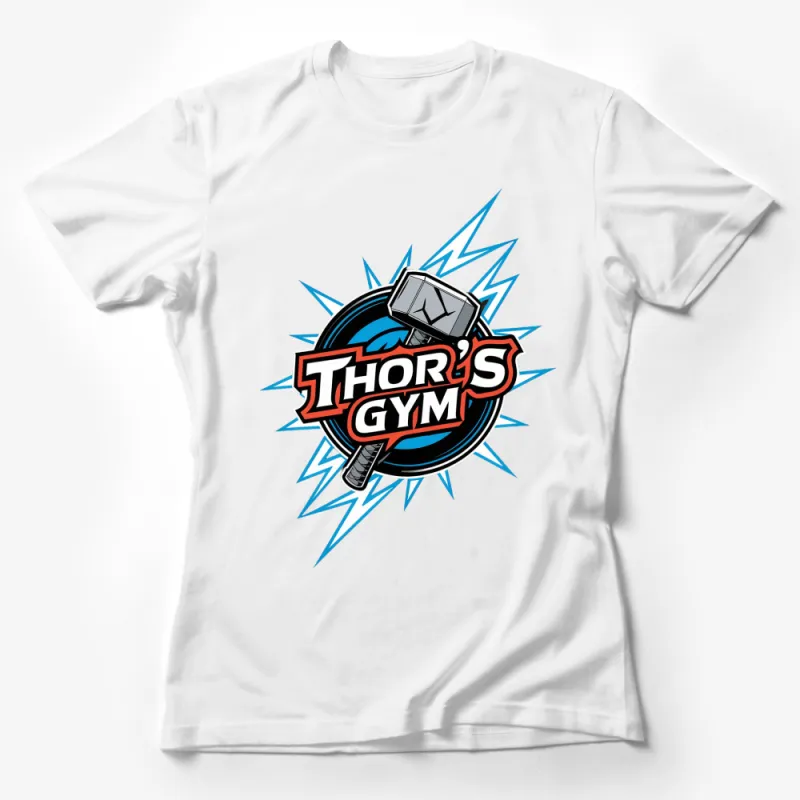 Thor's Gym Logo T-Shirt, Lightning and Hammer Graphic, Fitness Tee, Workout Gear, Superhero Inspired Apparel Female T-Shirt