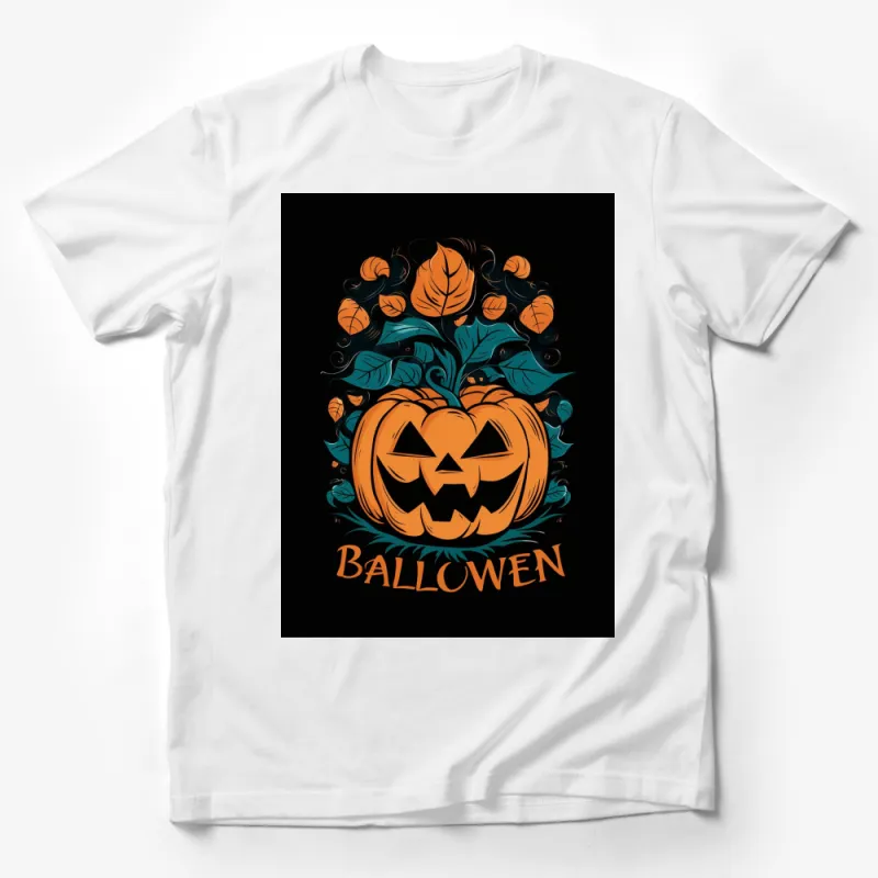 Halloween Pumpkin T-Shirt, Spooky Jack-o'-Lantern Tee, Autumn Leaves, Festive Fall Apparel Male T-Shirt