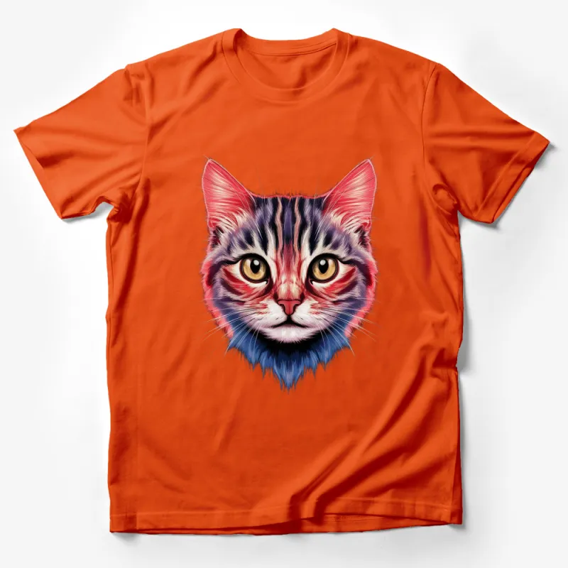 Colorful Cat Face T-Shirt, Vibrant Feline Portrait Tee, Artistic Animal Print Shirt, Unisex Gift Male T-Shirt