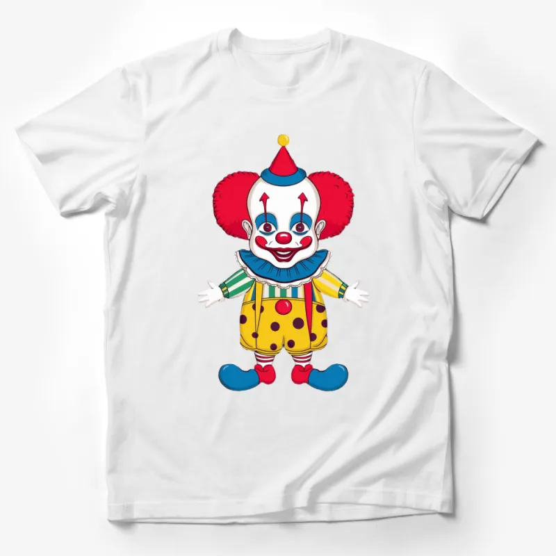 Colorful Cartoon Clown T-Shirt, Circus Theme Playful Graphic Tee, Kids and Adults Sizes Available Male T-Shirt