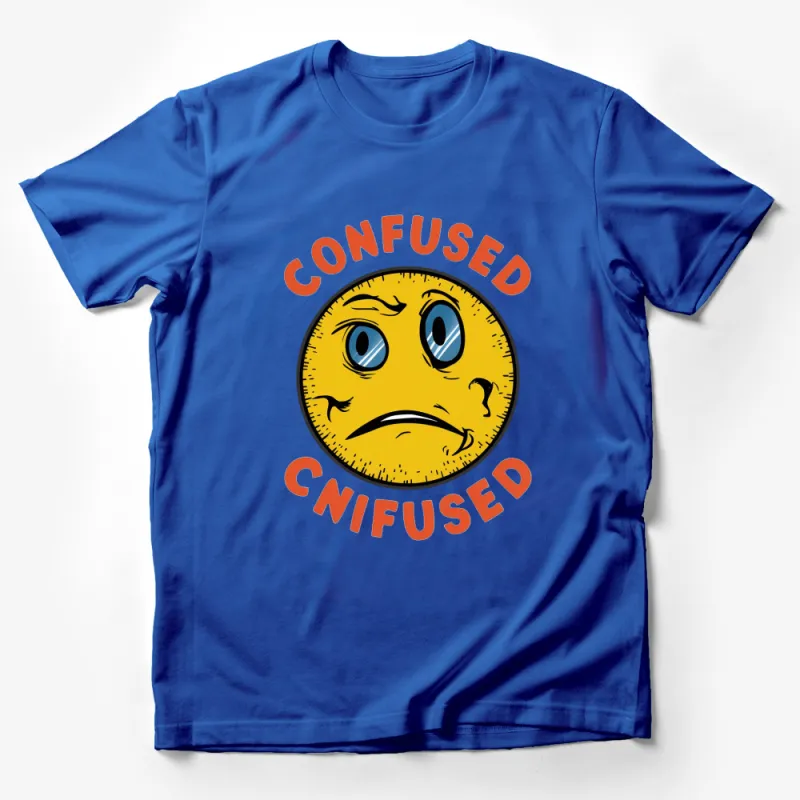 Confused Face Emoji T-Shirt, Yellow Emoticon Graphic Tee, Funny Expression Casual Wear Male T-Shirt