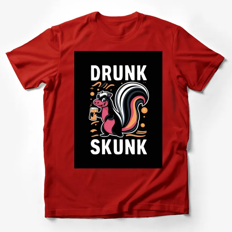 Drunk Skunk Funny Graphic T-Shirt, Animal with Beer Mug Tee, Casual Party Shirt for Men and Women Male T-Shirt