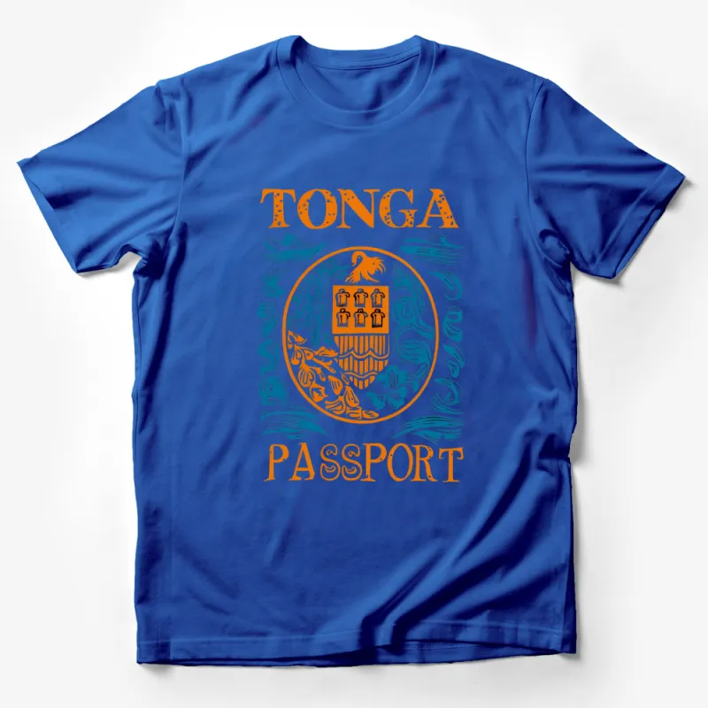 Tonga Passport Vintage Style T-Shirt, Unique Ocean and Castle Graphic Tee, Travel-Inspired Casual Wear Male T-Shirt