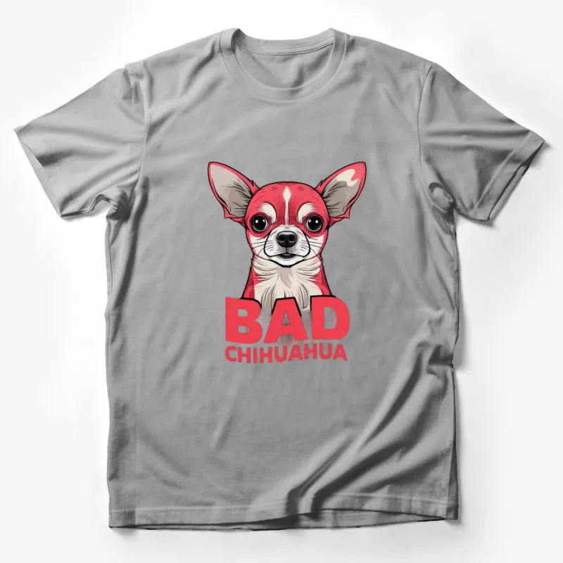 Bad Chihuahua T-Shirt with Red Cute Dog Cartoon, Funny Hipster Animal Tee for Pet Lovers Male T-Shirt