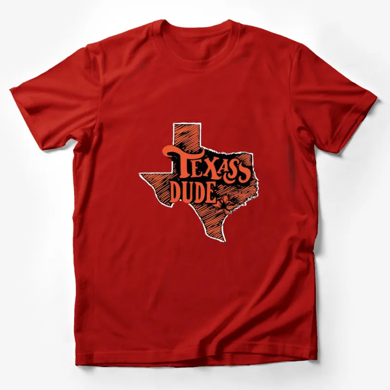 Texas Dude Graphic T-Shirt, Bold Orange Black Print, Vintage Style, Men's Casual Wear, Patriotic Texan Shirt Male T-Shirt