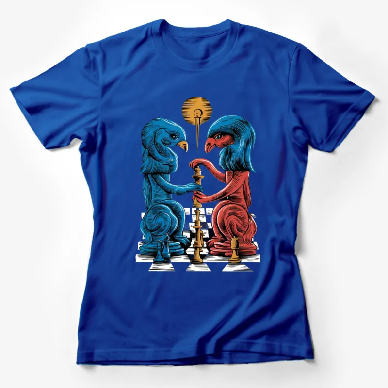 Chess Battle Eagles Graphic T-Shirt, Colorful Chess Artwork Tee, Unique Chess Player Gift Idea Female T-Shirt