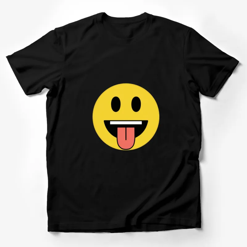 Funny Face Emoji T-Shirt, Yellow Happy Tongue Out Graphic Tee, Casual Streetwear for All Ages Male T-Shirt