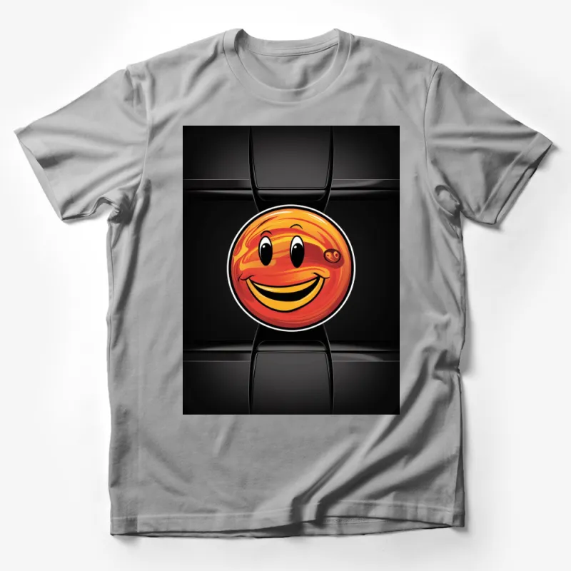 Smiley Face T-Shirt, Bright Orange Happy Emoji Graphic Tee, Fun Casual Wear for All Ages Male T-Shirt