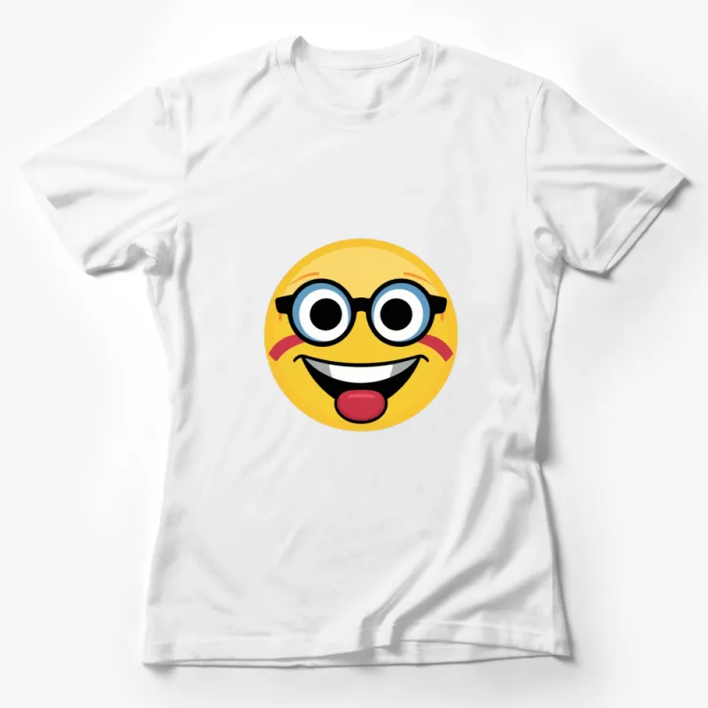 Funny Nerd Emoji T-Shirt, Geeky Face with Glasses and Tongue Out, Unisex Tee Female T-Shirt