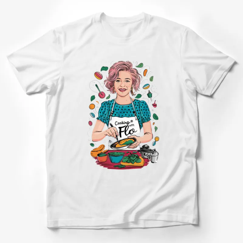 Women's Cooking With Flo T-Shirt, Vibrant Chef Graphic Tee, Kitchen Food Lover Top, Gift for Cooks Male T-Shirt