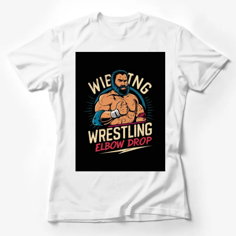 Vintage Wrestling Elbow Drop T-Shirt, Retro Muscle Wrestler Graphic Tee, Bold Illustration Female T-Shirt