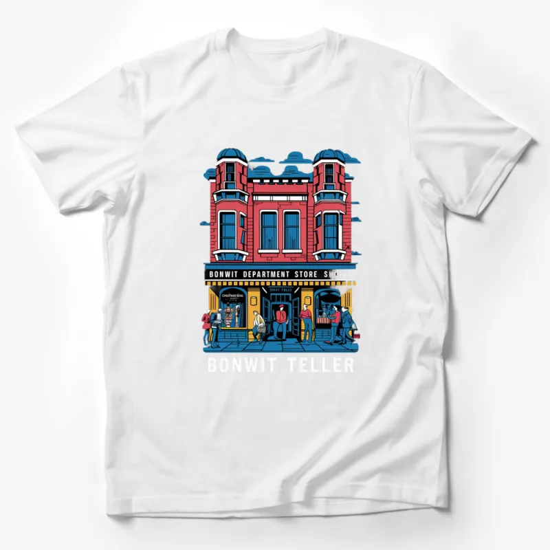 Vintage Bonwit Teller Department Store Graphic T-Shirt, Retro City Building Art, Urban Fashion Tee, Unique Street Style Top Male T-Shirt