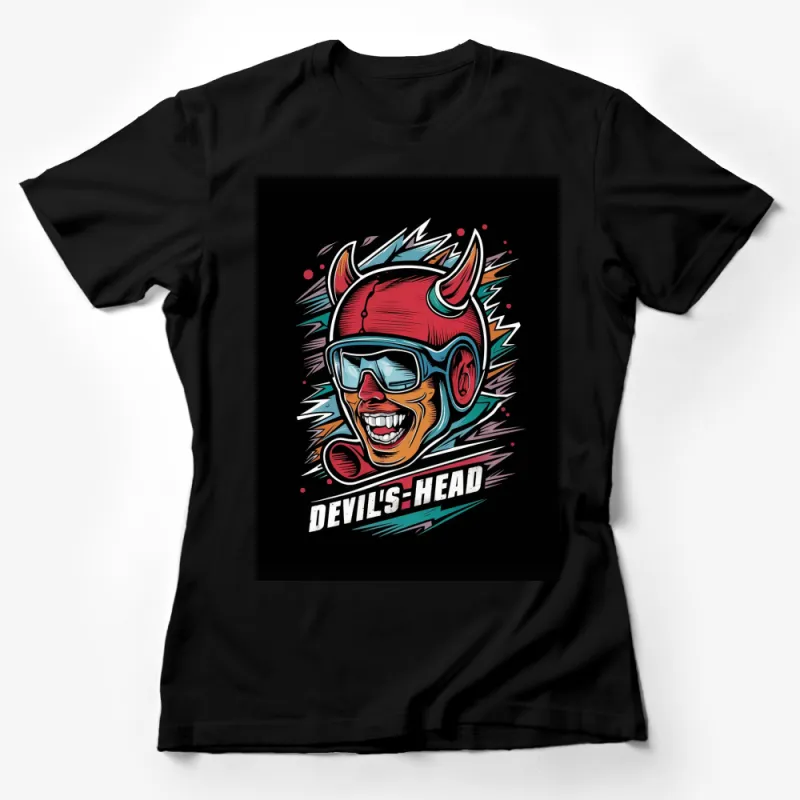 Cool Devil's Head Graphic T-Shirt, Retro Style Cartoon Print, Vintage Inspired Tee for Men and Women Female T-Shirt