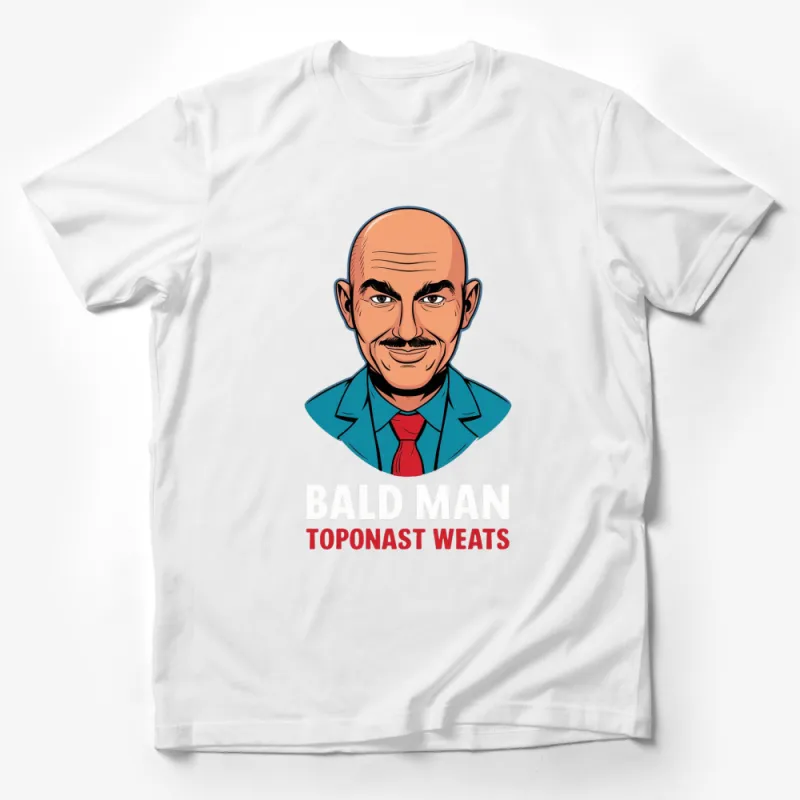 Bald Man Character T-Shirt, Colorful Cartoon Graphic Tee, Unique Men's Fashion, Toponast Weats Print Male T-Shirt