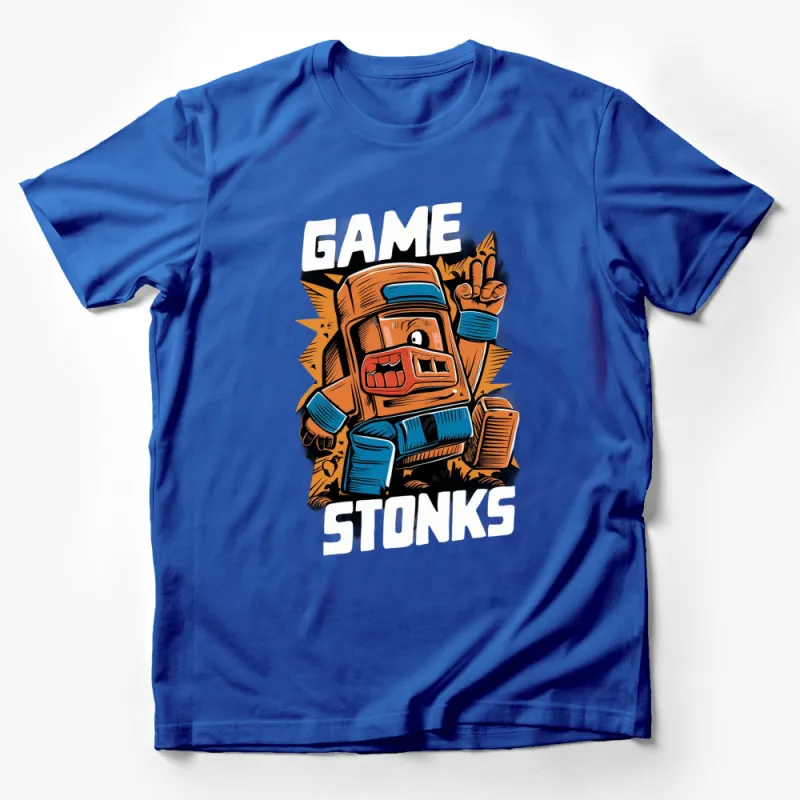 Retro Video Game Robot Design T-Shirt, Game Stonks Funny Tee, Unique Gamer Gift Idea Male T-Shirt