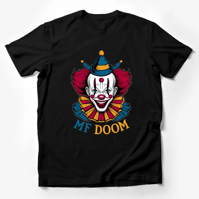 MF DOOM Clown Graphic T-Shirt, Hip Hop Inspired Menswear, Bold Red and Blue Design Male T-Shirt