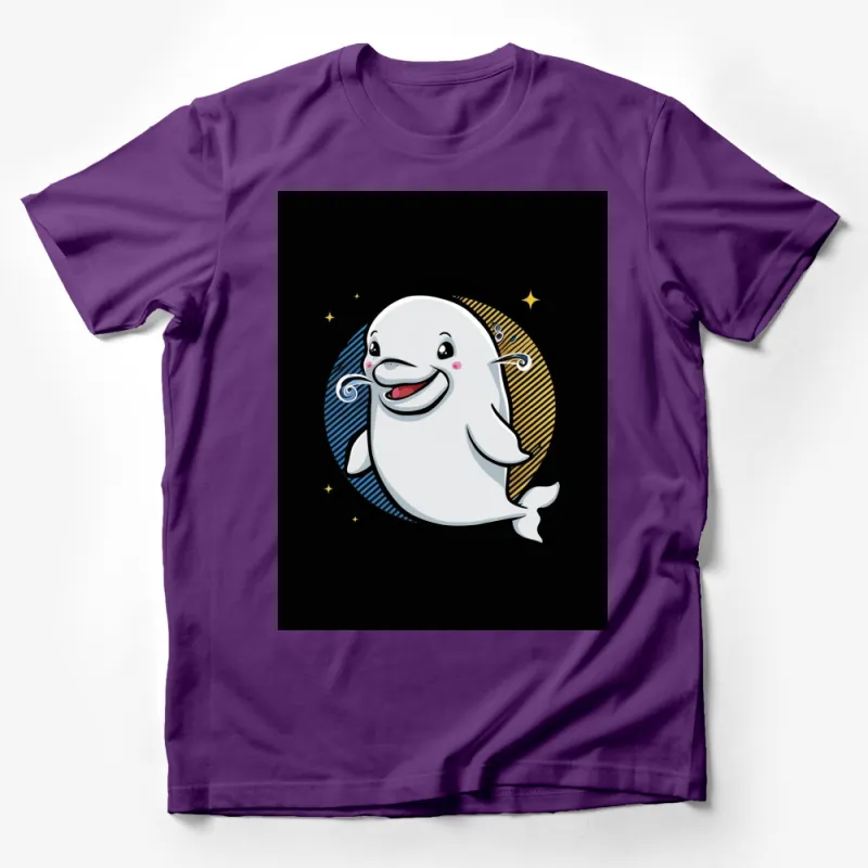 Cute Beluga Whale Cartoon T-Shirt, Playful Ocean Animal Tee, Unisex Graphic Shirt for All Ages Male T-Shirt