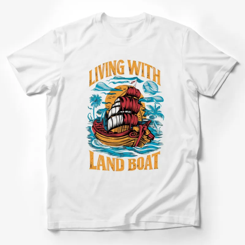 Vintage Nautical Ship Graphic T-Shirt, Colorful Sailboat Tee, Ocean Lover Casual Wear Male T-Shirt