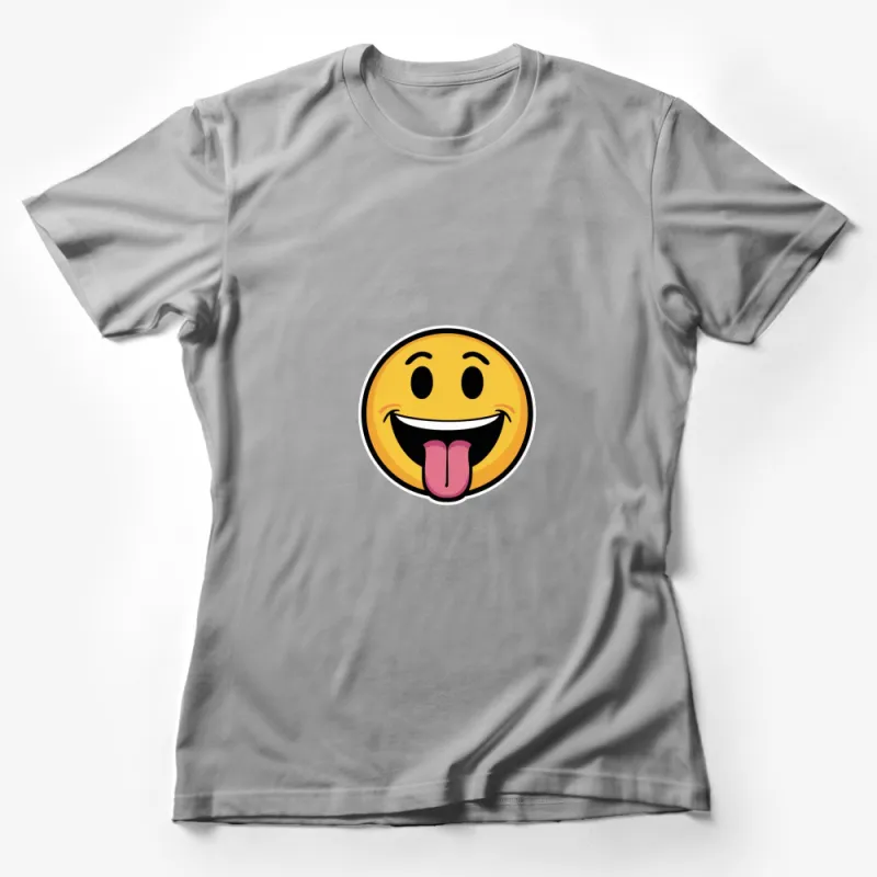 Funny Smiley Face T-Shirt, Cheeky Emoji Tee, Yellow Happy Face with Tongue Out, Unisex Adult and Kids Sizes Female T-Shirt