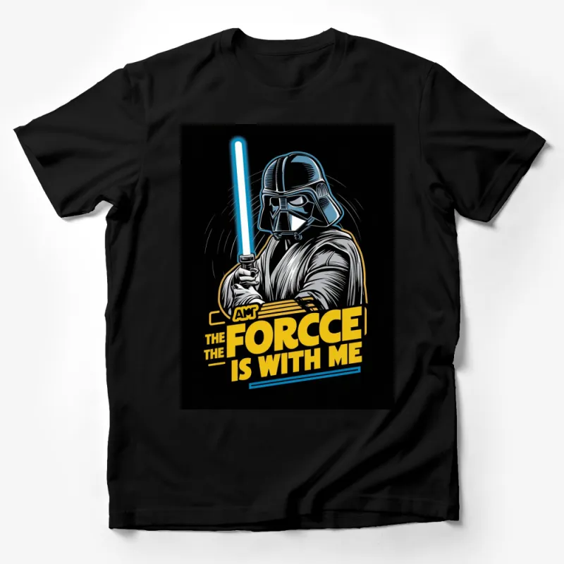 Darth Vader Inspired Glow Sword Graphic T-Shirt, Sci-Fi Movie Fan Apparel, Black Tee Male T-Shirt