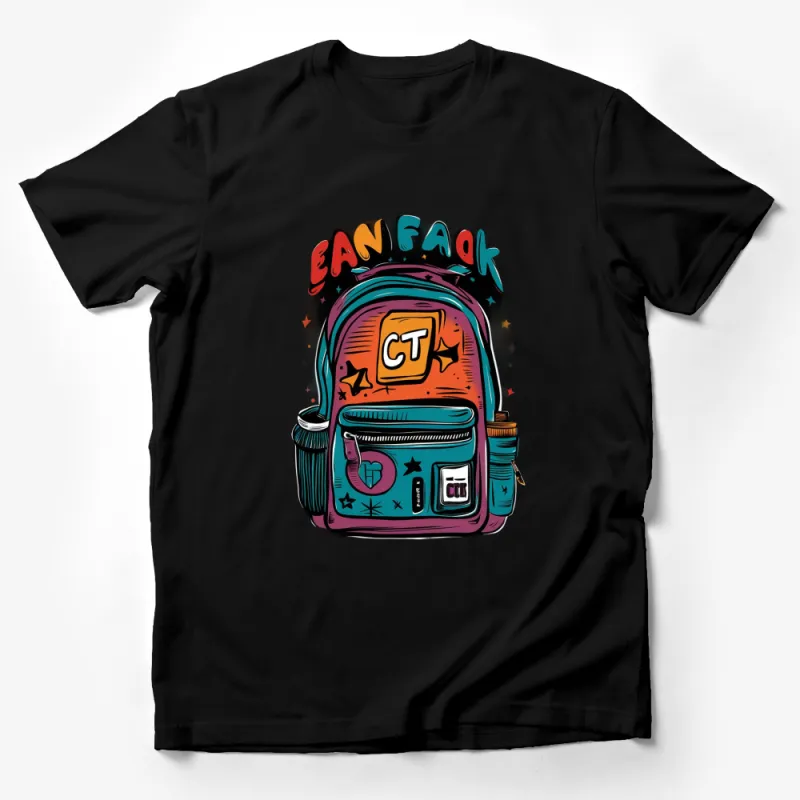 Colorful Backpack Graphic T-Shirt, Trendy Teen School Bag Design, Cool Youth Fashion Tee Male T-Shirt