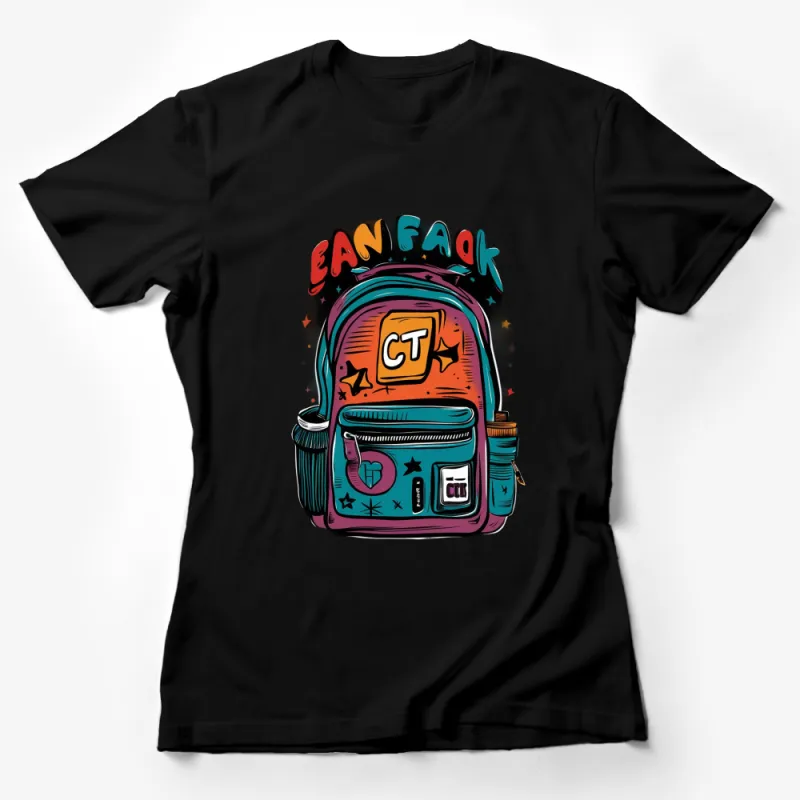 Colorful Backpack Graphic T-Shirt, Trendy Teen School Bag Design, Cool Youth Fashion Tee Female T-Shirt