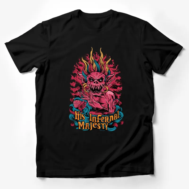 His Infernal Majesty Graphic Tee, Fire Demon Skull T-Shirt, Unique Fantasy Art Shirt, Bold Streetwear Male T-Shirt