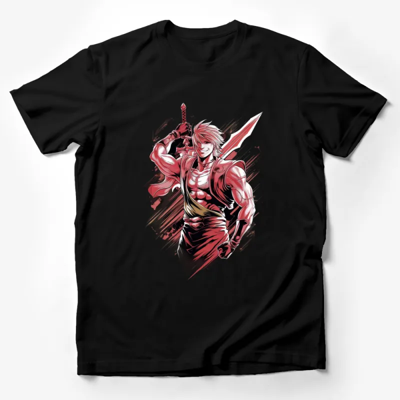 Warrior Graphic T-Shirt, Red and White Anime Style Fighter Tee, Bold Samurai Design Shirt, Casual Wear Male T-Shirt